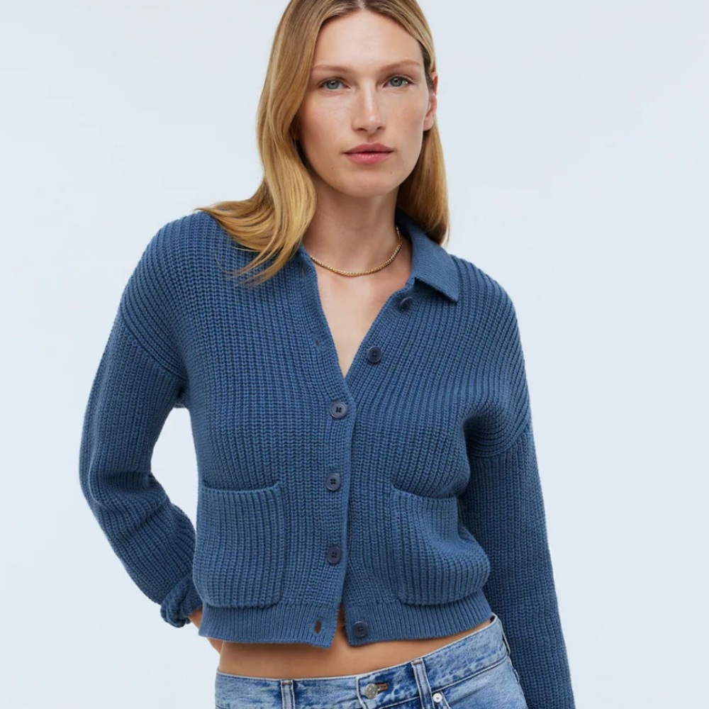 Madewell Blue Button-Up Sweater